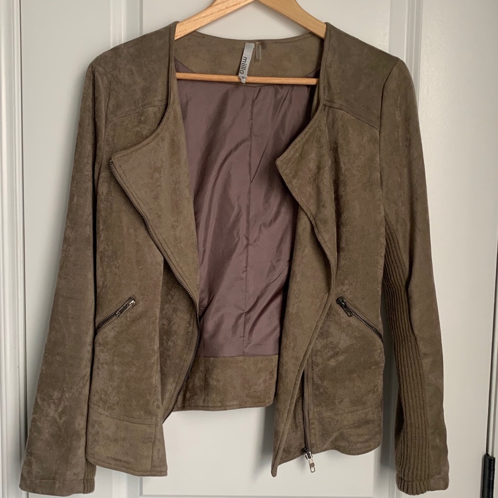 Miilla - Women’s Tan Faux Suede Motor Jacket